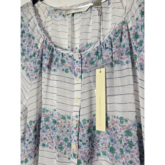 LC Lauren Conrad Womens Floral Peasant Top Large Sheer Boho Cottage Fairy NWT - Picture 4 of 11